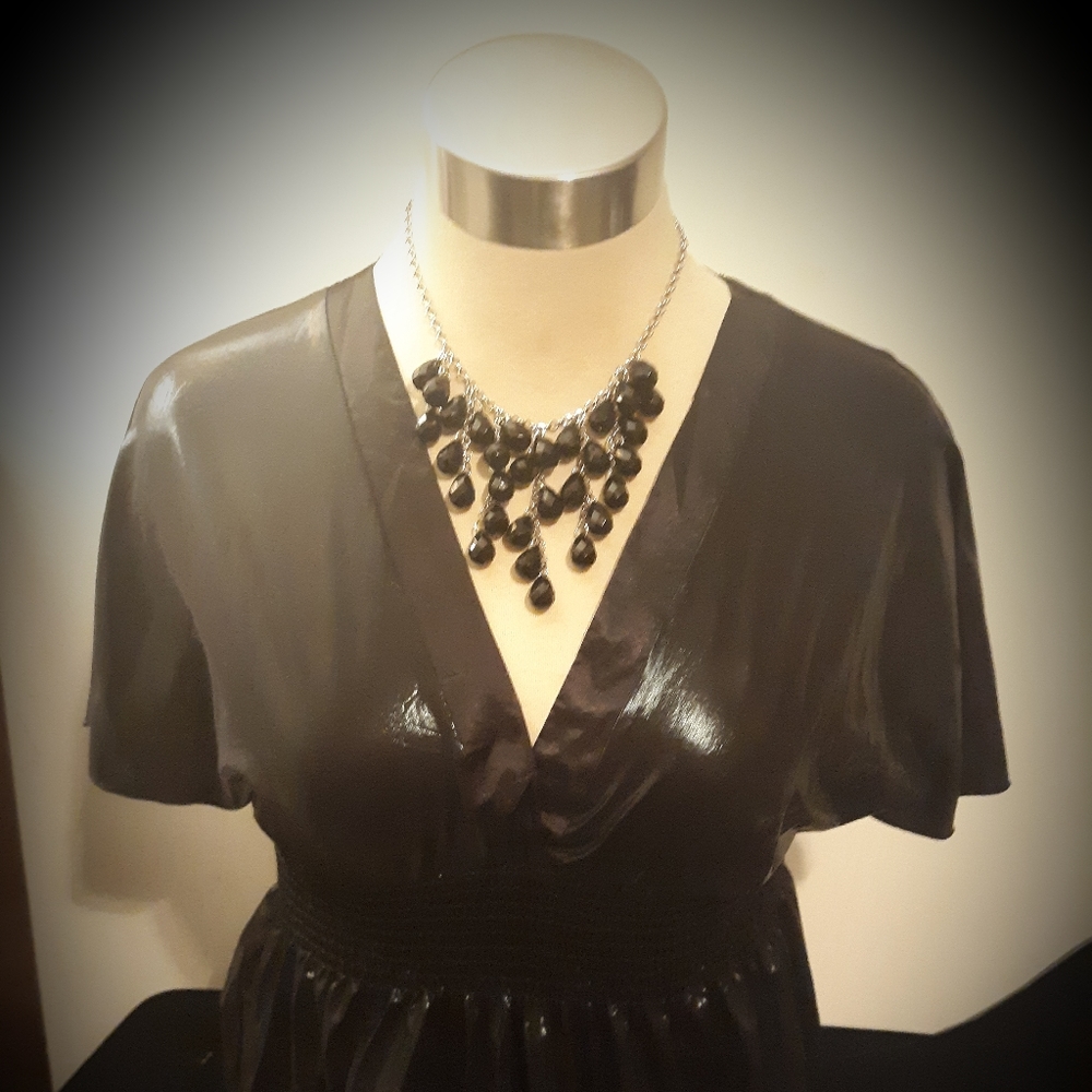 Black Leather Look Blouse (New)